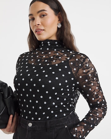 Simply Be Black Spot Print Lace Top