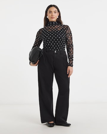 Simply Be Black Spot Print Lace Top