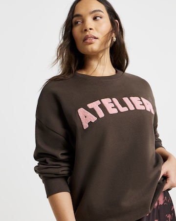 Simply Be Chocolate & Pink Atelier Boucle Graphic Sweatshirt