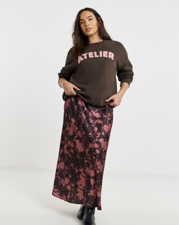 Simply Be Chocolate & Pink Atelier Boucle Graphic Sweatshirt