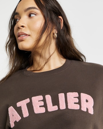 Simply Be Chocolate & Pink Atelier Boucle Graphic Sweatshirt