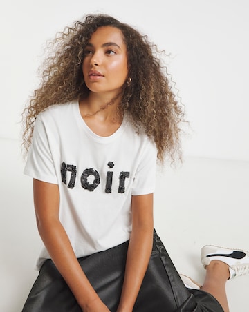 Simply Be White Noir Beaded Floral Graphic T-Shirt