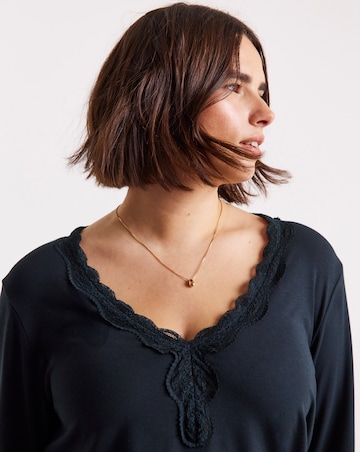 Simply Be Black Cosy Long Sleeve Lace V Neck Top