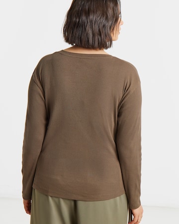 Simply Be Latte V Neck Long Sleeve Ribbed Henley Top