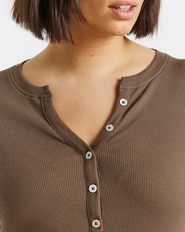 Simply Be Latte V Neck Long Sleeve Ribbed Henley Top