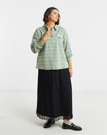 Simply Be Green Stripe Long Sleeve Polo Top