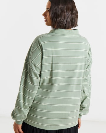 Simply Be Green Stripe Long Sleeve Polo Top