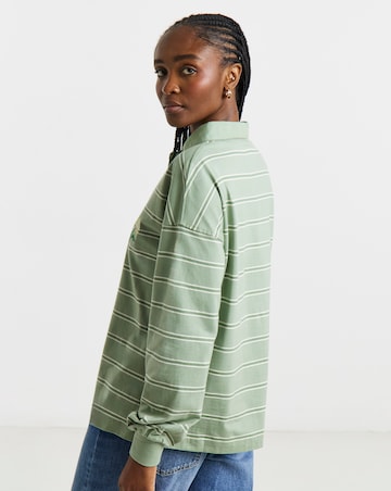 Simply Be Green Stripe Long Sleeve Polo Top