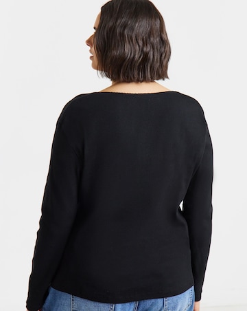 Simply Be Black Square Neck Long Sleeve Ribbed Top