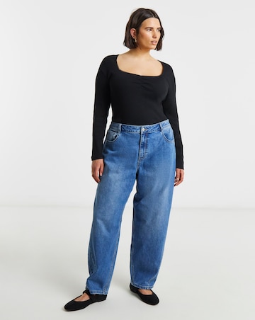 Simply Be Black Square Neck Long Sleeve Ribbed Top