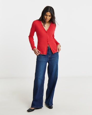 Red Scallop Edge Button Through Top
