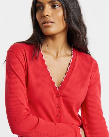 Red Scallop Edge Button Through Top