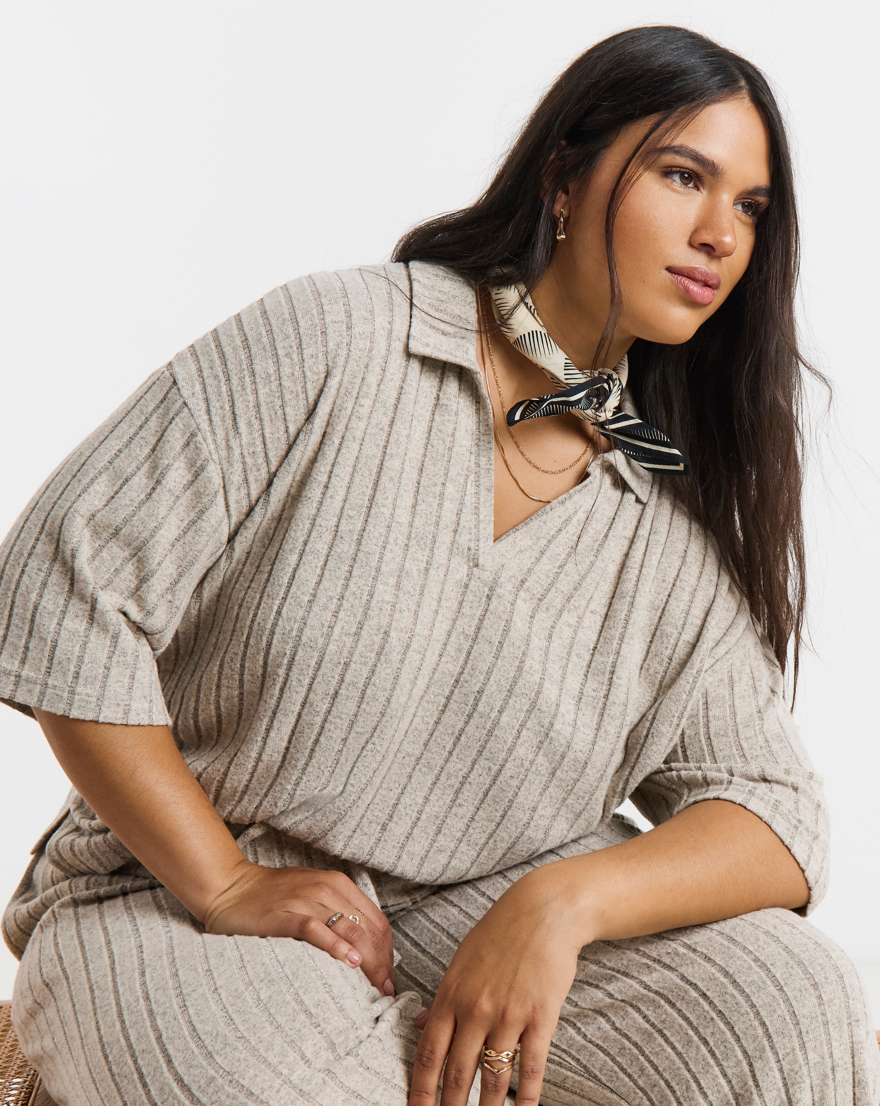 New In - Simply Be Cut & Sew Wide Rib Polo Top