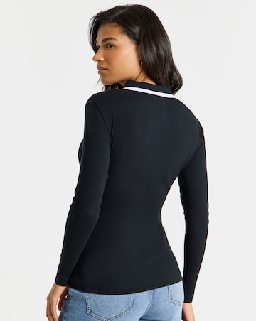 Simply Be Black & White Contrast Tipping Ribbed Polo Top