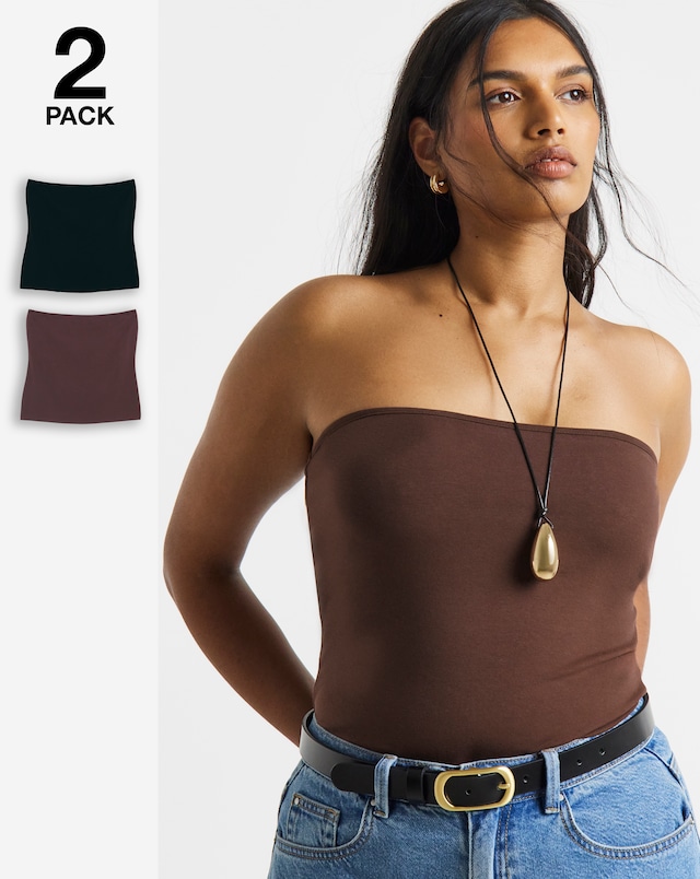 2 Pack Bandeau Tops Black/Brown