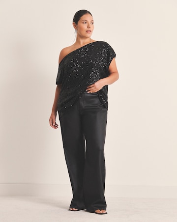Black Linear Sequin Off The Shoulder Top