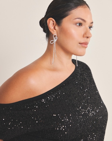 Black Linear Sequin Off The Shoulder Top