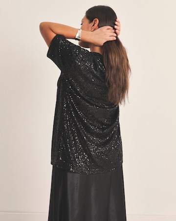 Simply Be Black Linear Sequin Oversized T-Shirt
