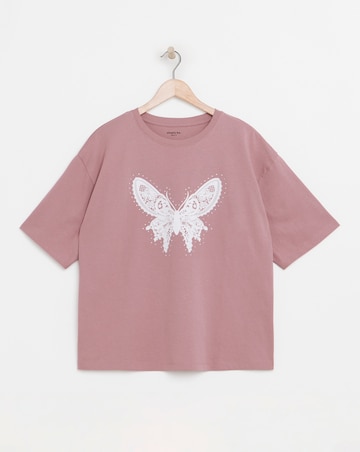 Simply Be Dusty Pink Butterfly Graphic T-Shirt