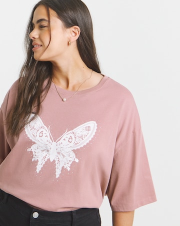 Simply Be Dusty Pink Butterfly Graphic T-Shirt