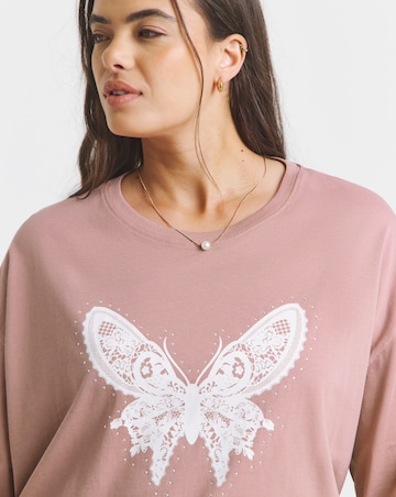 Simply Be Dusty Pink Butterfly Graphic T-Shirt