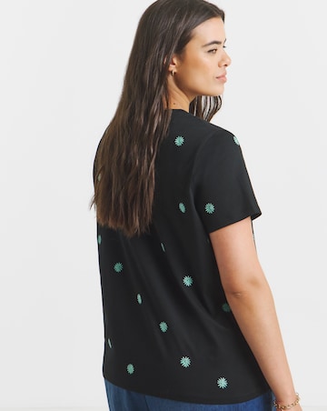 Simply Be Black & Teal Flower Embroidery T-Shirt