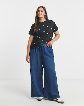 Simply Be Black & Teal Flower Embroidery T-Shirt