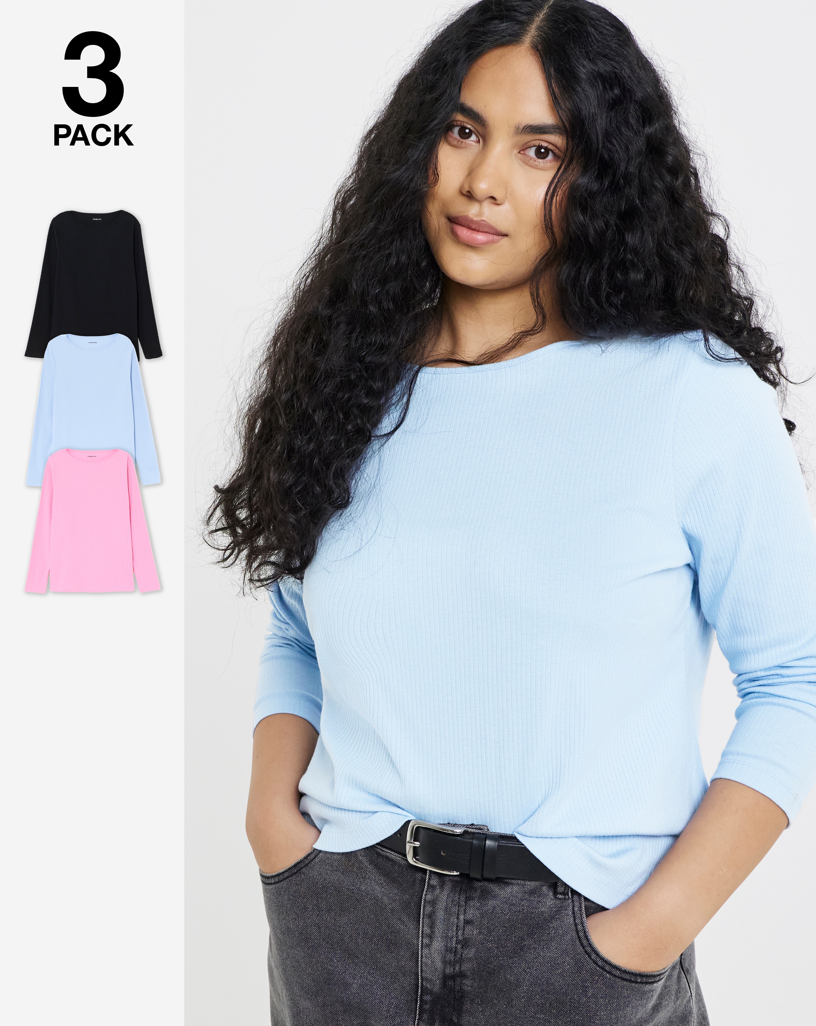 Simply Be 3 Pack Long Sleeve Rib Tops