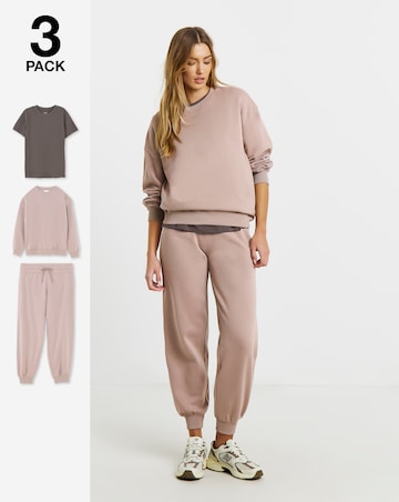 Simply Be Choc & Mocha Ultimate 3 Set Pack of T-Shirt, Sweatshirt and Jogger