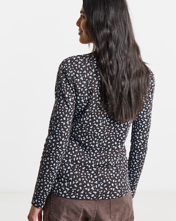 Simply Be Blue Ditsy Print Square Neck Long Sleeve Ribbed Top