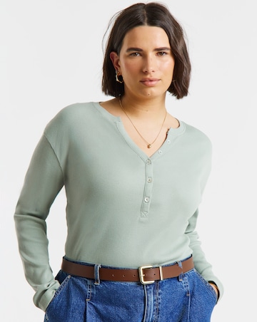 Simply Be Latte V Neck Long Sleeve Ribbed Henley Top