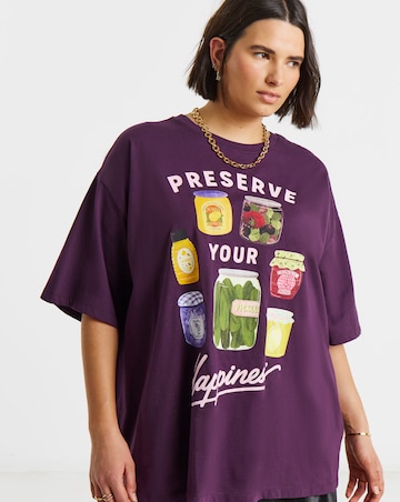 Simply Be Purple Preserve Your Happiness Graphic Oversized T-Shirt