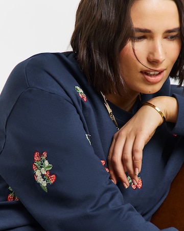 Simply Be Navy Ditsy Hearts & Floral Embroidered Sweatshirt