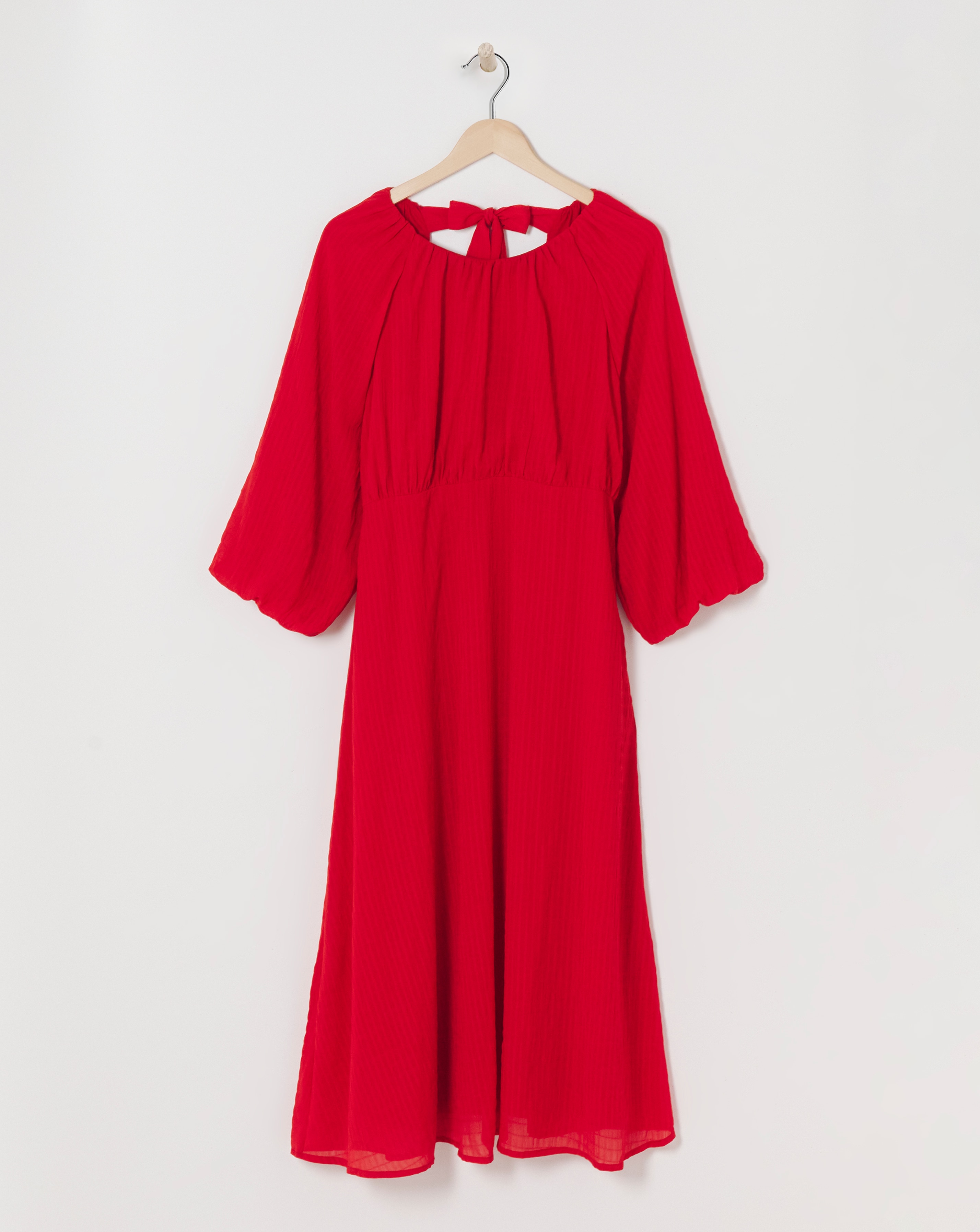 Textured Puff Sleeve Tie Back Dress