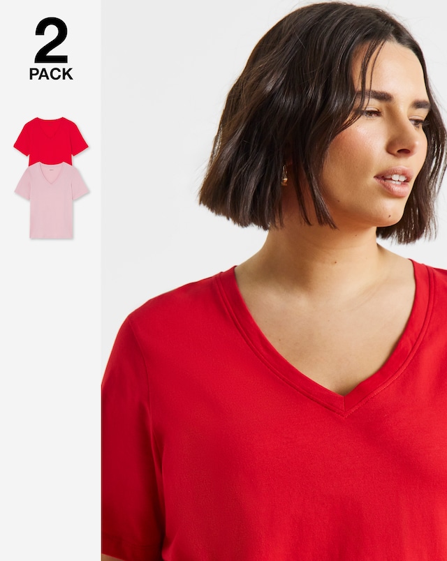 Pink & Red 2 Pack V Neck T-Shirts