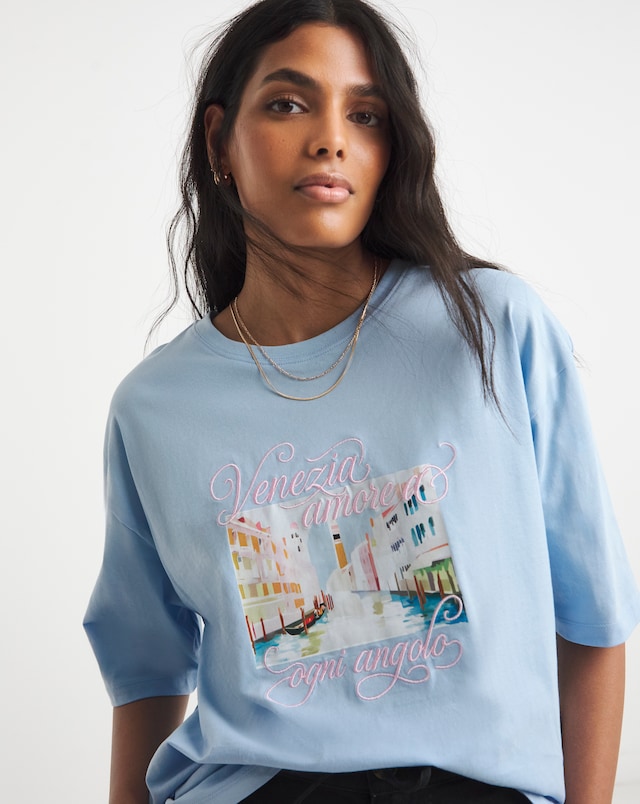 Simply Be Blue Venezia Graphic T-Shirt