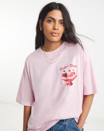 Simply Be Pink Rocky's Diner Oversized Graphic T-Shirt