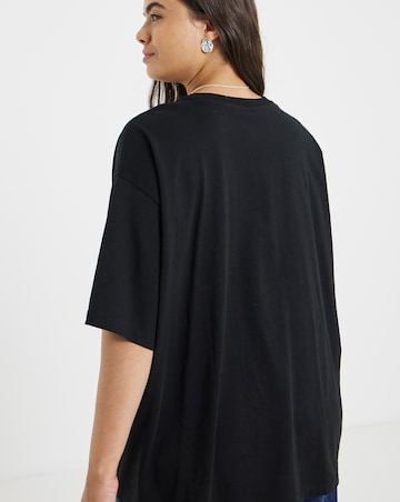 Simply Be Black Studded Rock & Roll Graphic Oversized T-Shirt