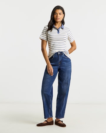 Simply Be Blue Stripe Ribbed Polo Top