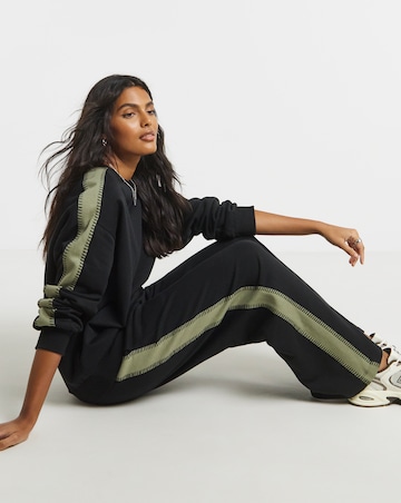 Black & Khaki Whipstitch Wide Leg Joggers