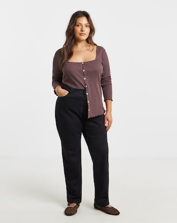 Simply Be Mocha Long Sleeve Button Through Ribbed Cardi