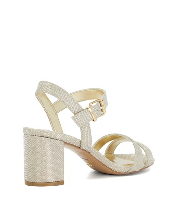 Dune Gold Merisa Block Heel Sandas - Wide Fit (E)