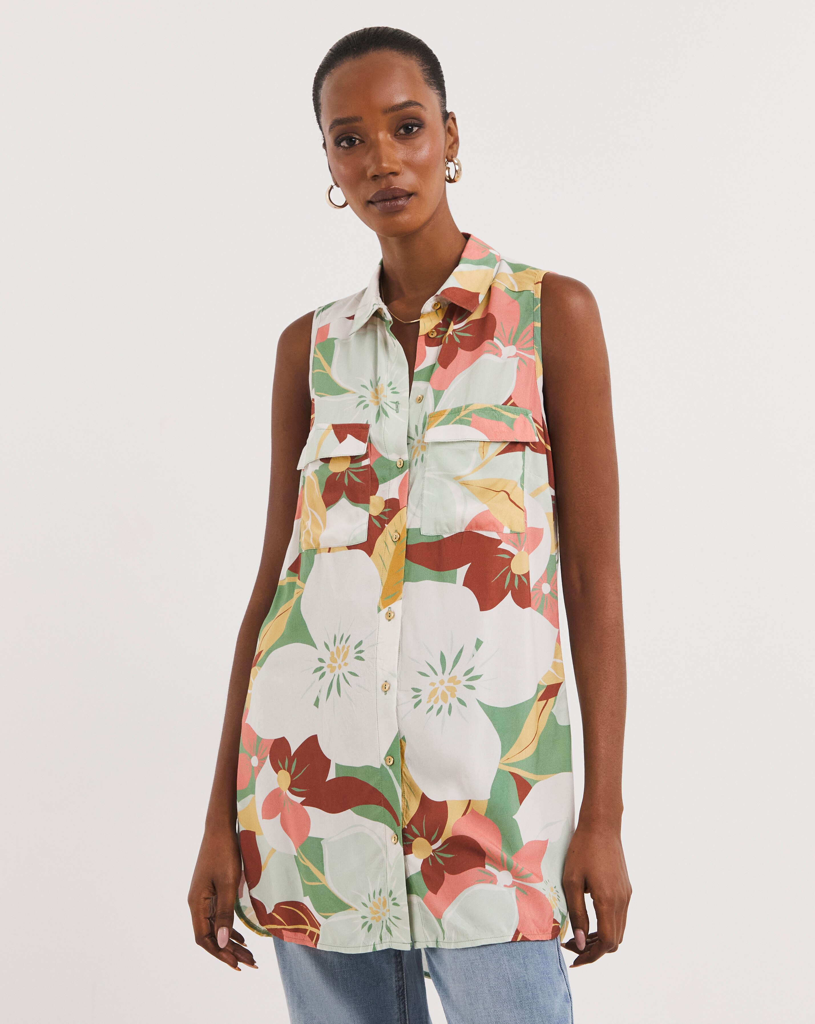 Dipped Back Sleeveless Viscose Shirt | J D Williams