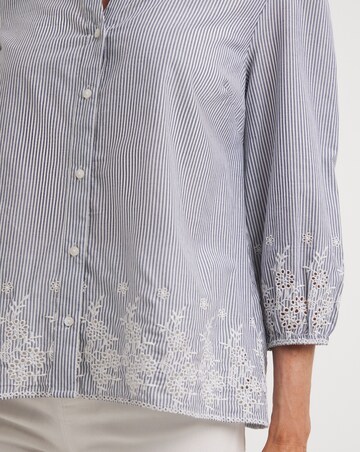 Blue Stripe Embroidered Hem Stripe Blouse