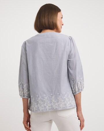 Blue Stripe Embroidered Hem Stripe Blouse