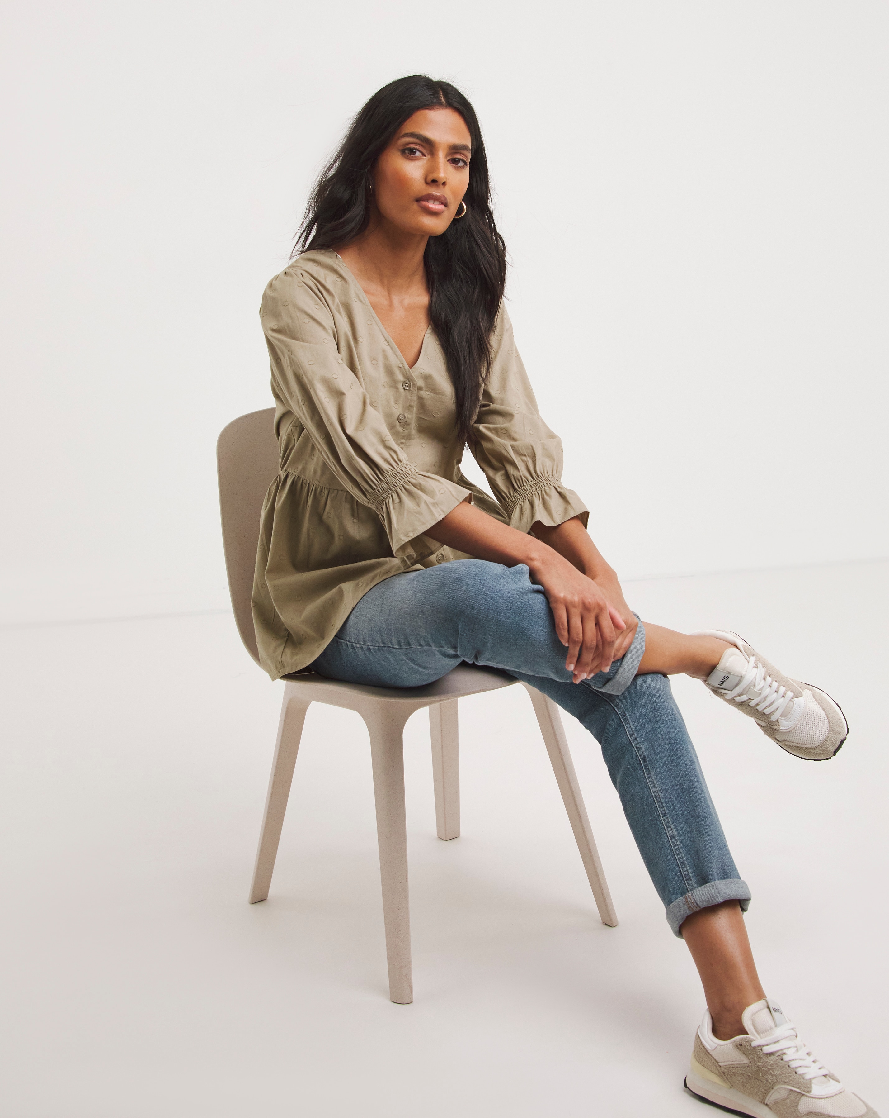 Cotton Dobby Puff Sleeve Top