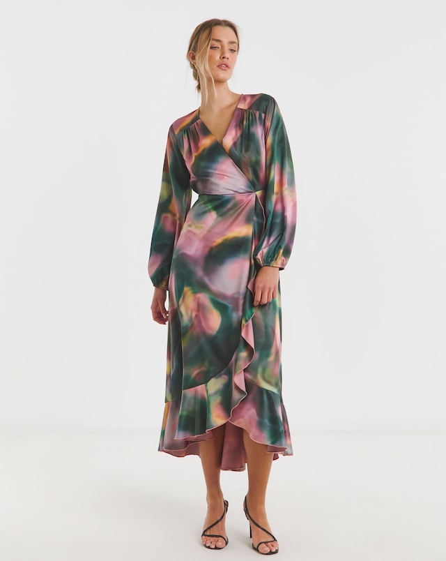 Flounce London Swirl Print Wrap Midaxi Dress