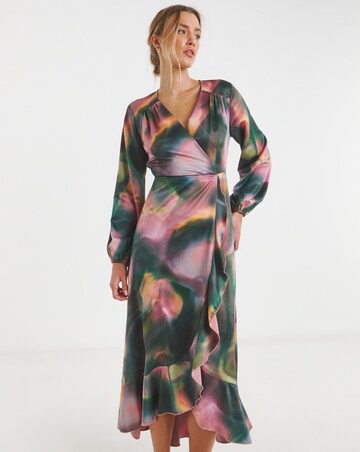 Flounce London Swirl Print Wrap Midaxi Dress