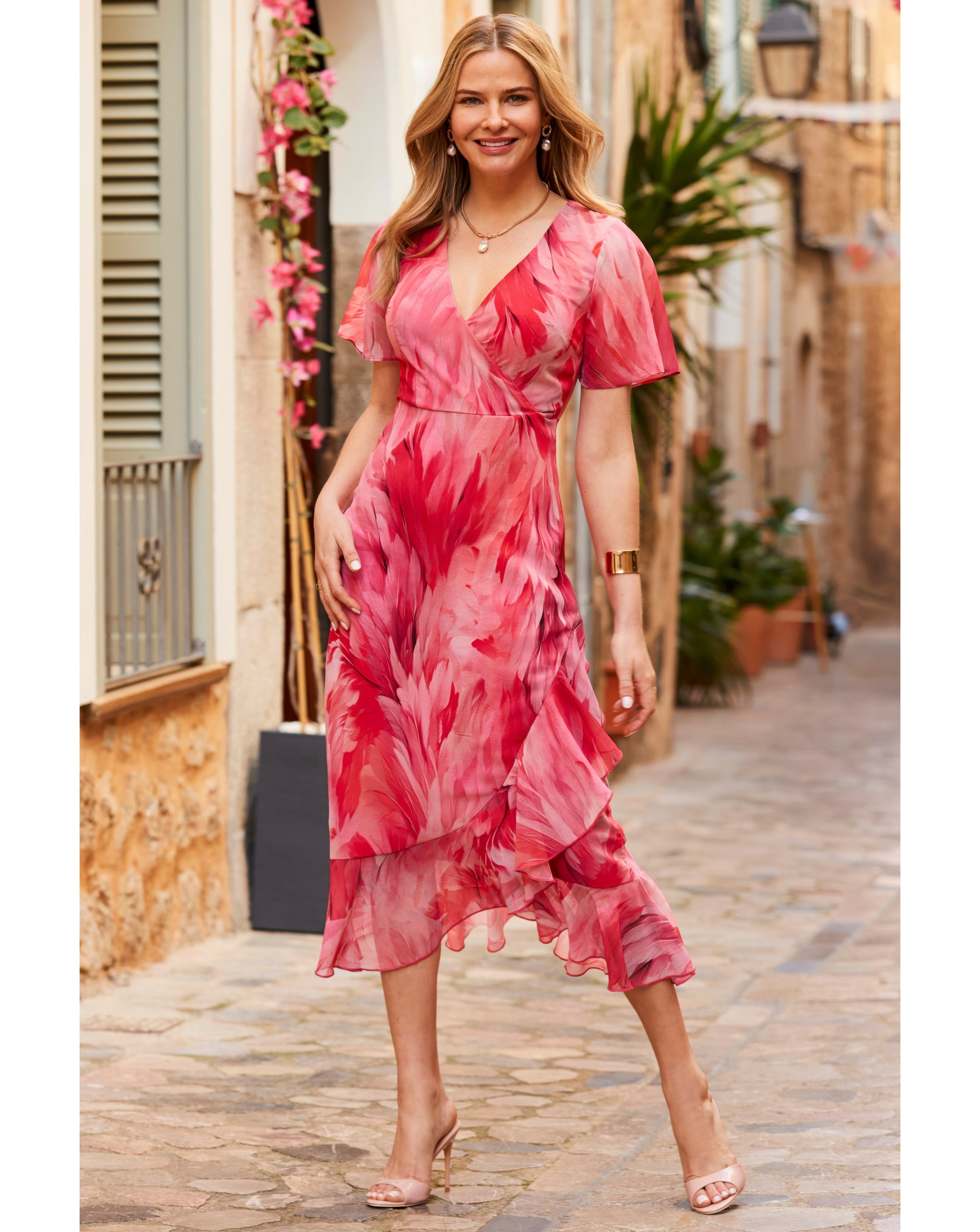 Sosandar Tie Waist Ditsy Floral Dress