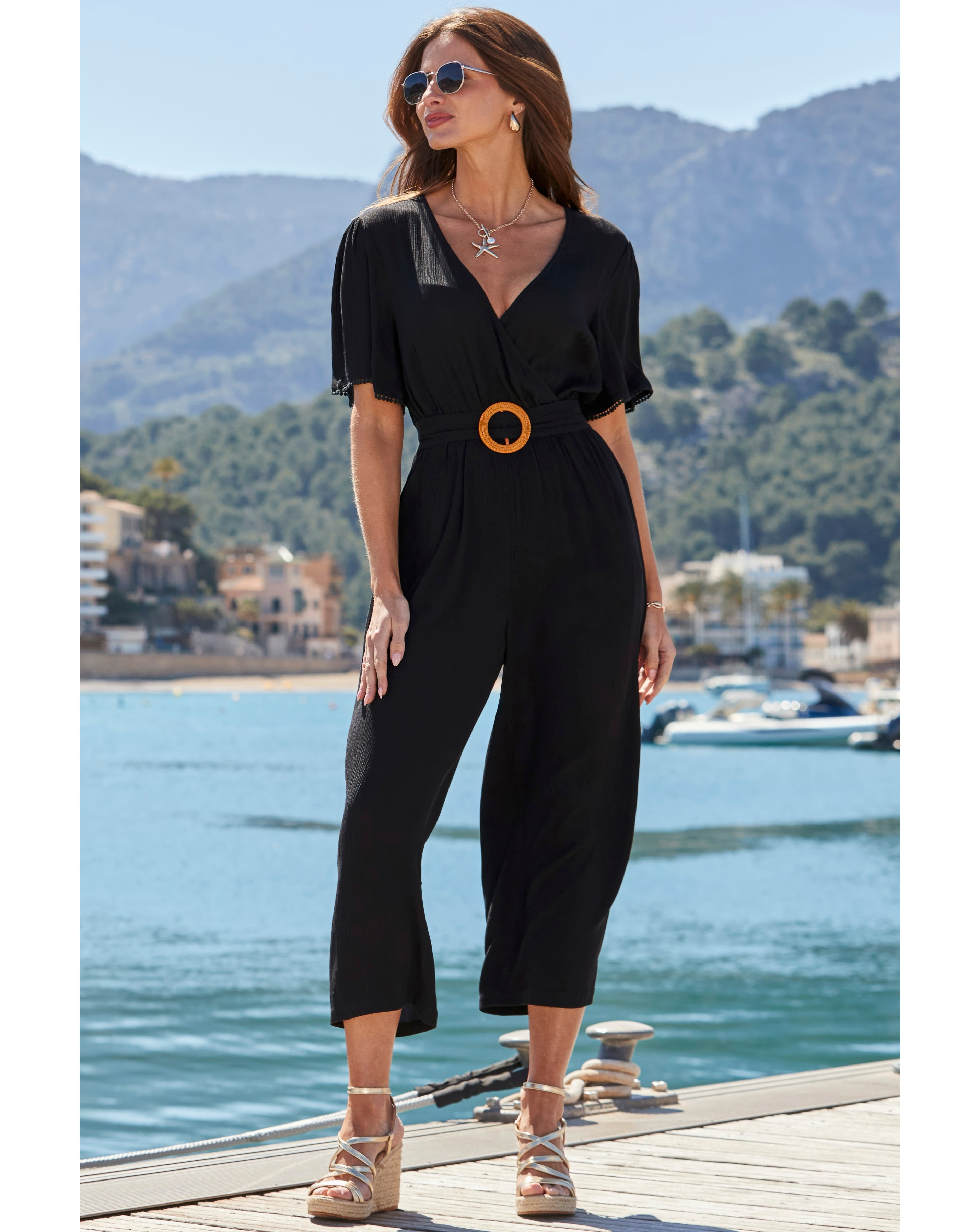 Sosandar Crinkle Angel Sleeve Jumpsuit